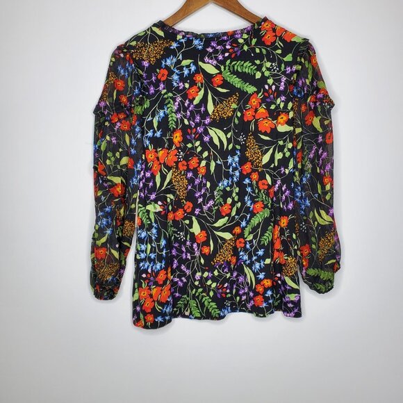Maeve Anthropologie Womens Jacquin Peasant Floral Blouse Size M Black Boho NWT - Picture 3 of 9